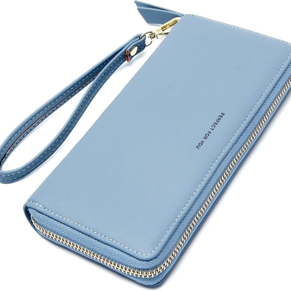 RFID Blocking Wallet PU Leather Large Travel Purse Credit Card Holder Wristlet - Picture 1 of 6